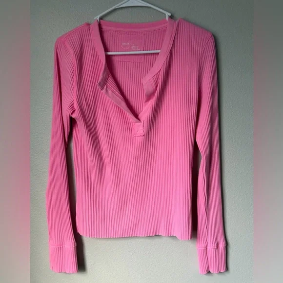 Aerie Vibrant Pink Ribbed Long Sleeve Tee - Picture 3 of 6